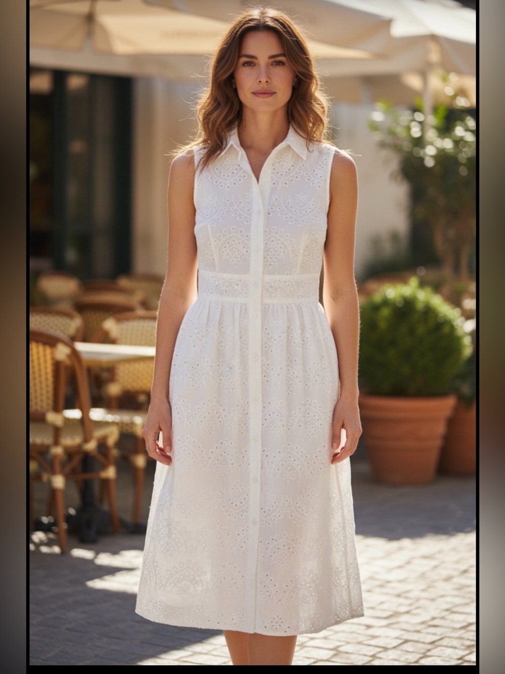 Sam Edelman White Eyelet Sleeveless Midi Shirt Dress